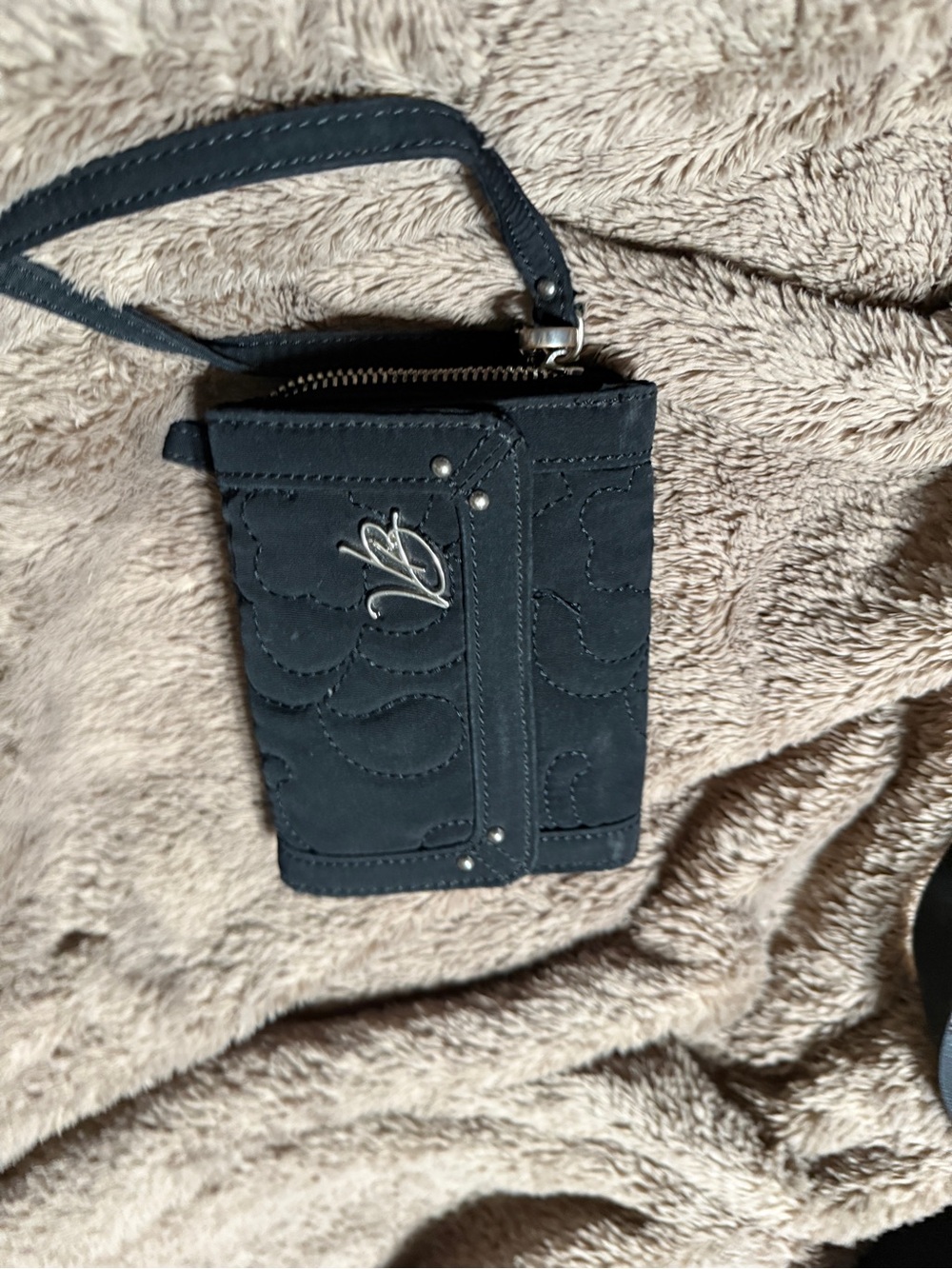 Vera Bradley Black Quilted Wristlet with Silver Script Logo